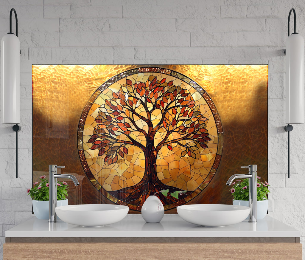Amber Tree of Life - Glass Kitchen Backsplash-BacksplashArtworks