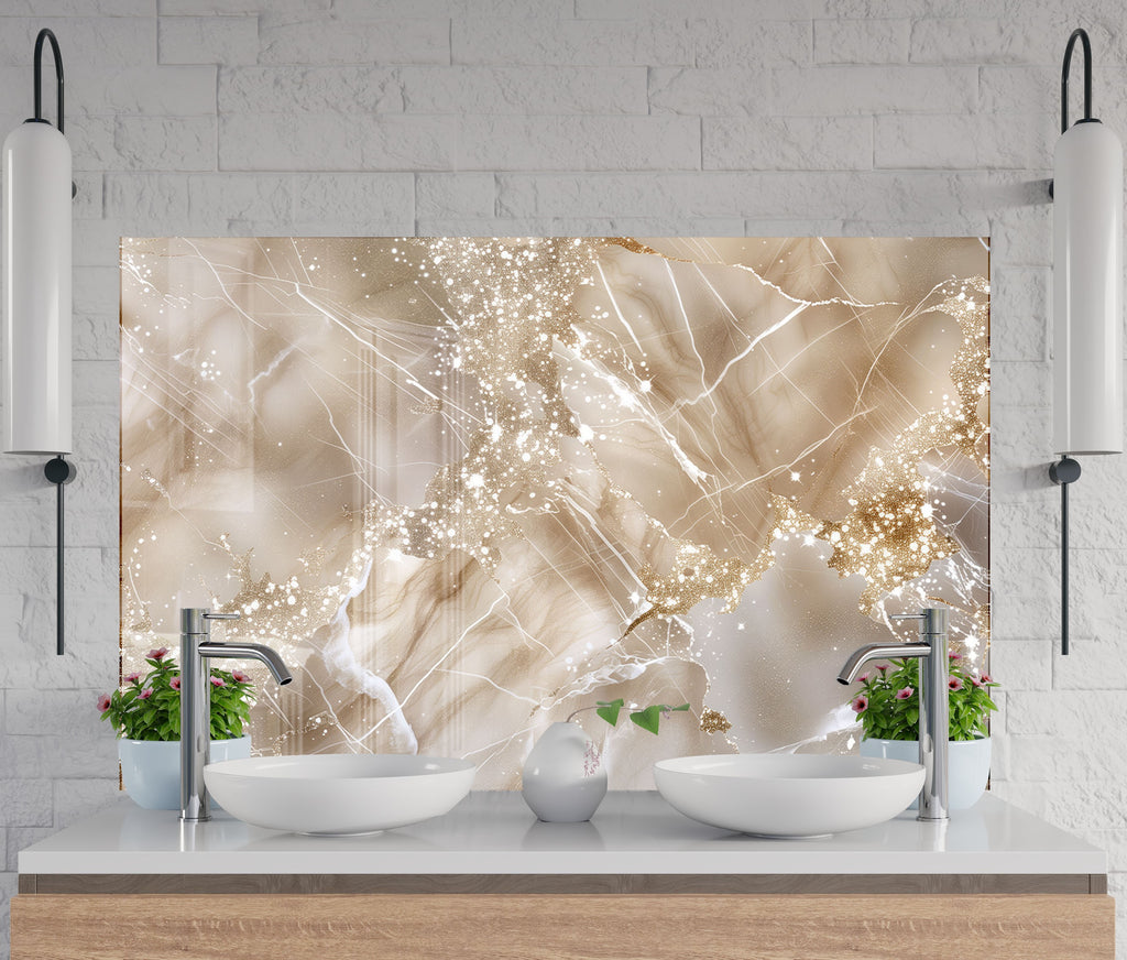 Champagne Gold Marble - Glass Kitchen Backsplash-BacksplashArtworks