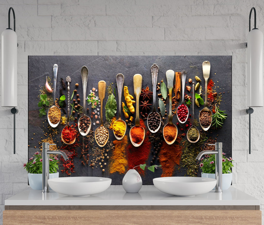 Vintage Spice Elegance - Tempered Glass Kitchen Backsplash-BacksplashArtworks