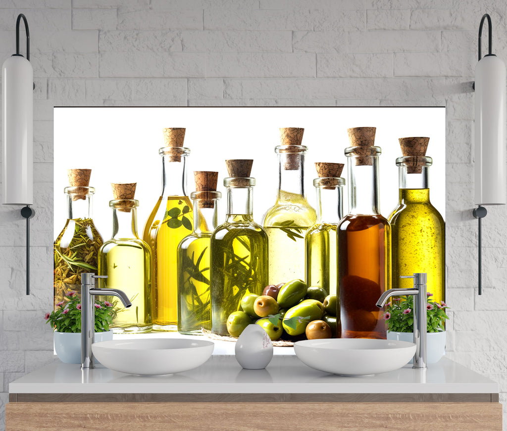 Olive Oil Inspired Glass Kitchen Backsplash – Herb & Olive Design-BacksplashArtworks