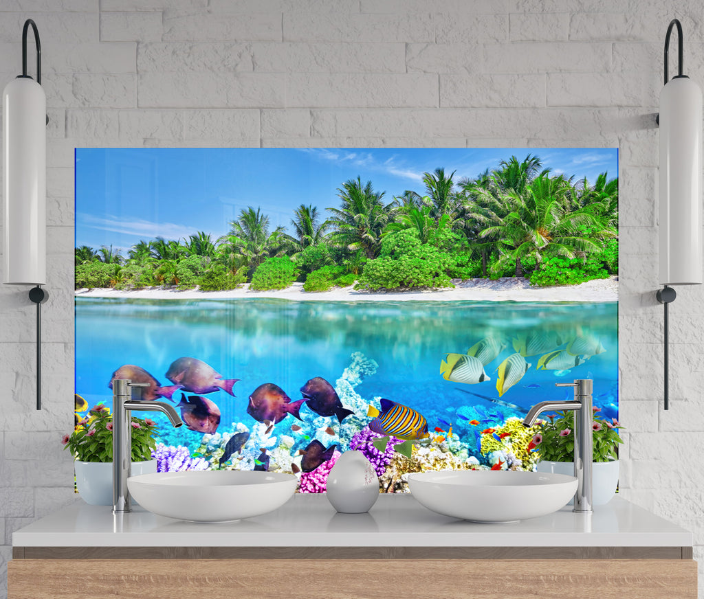 Vibrant Coral Reef Aquarium Glass Kitchen Backsplash – Tropical Fish Scene-BacksplashArtworks
