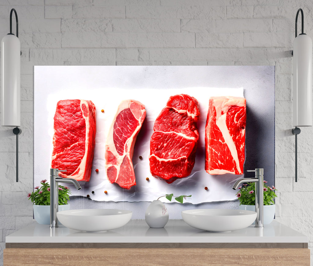 Raw Meat - Glass Kitchen Backsplash-BacksplashArtworks