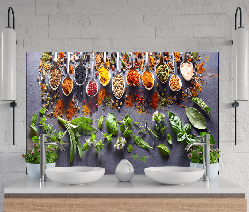 Herbal Spice Harmony - Glass Kitchen Backsplash-BacksplashArtworks