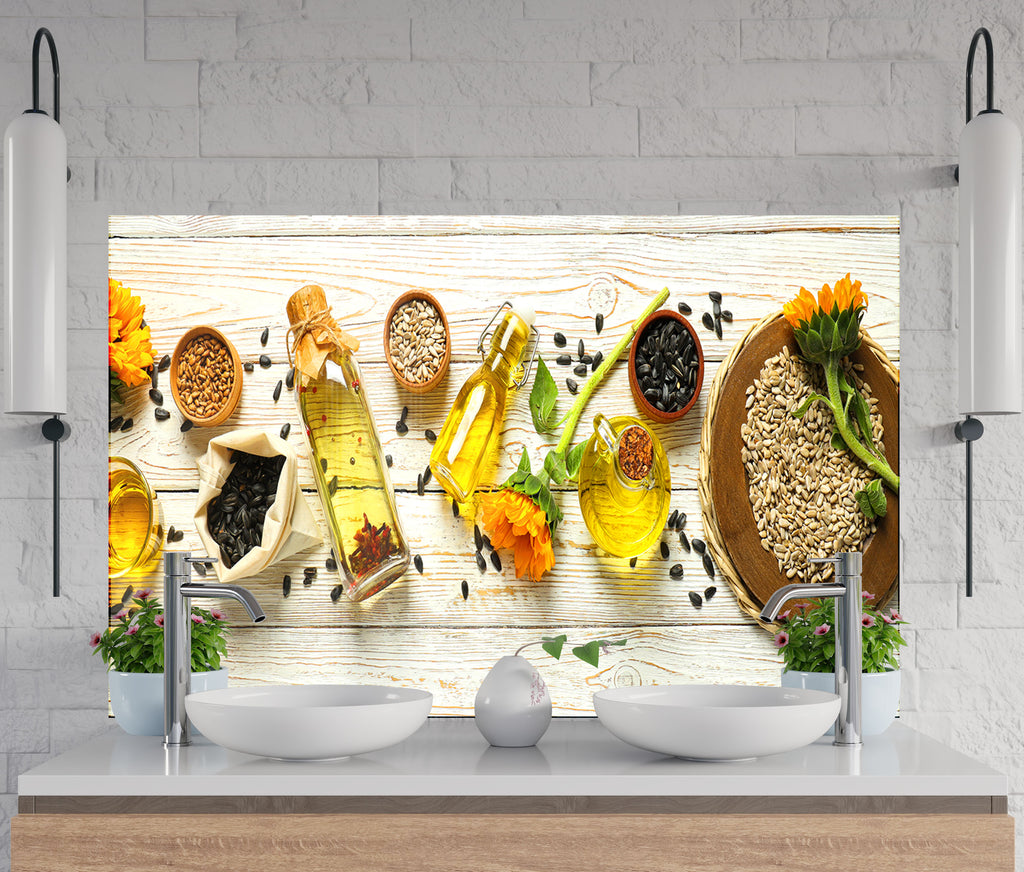 Sunflower Oil Harvest – Glass Kitchen Backsplash-BacksplashArtworks