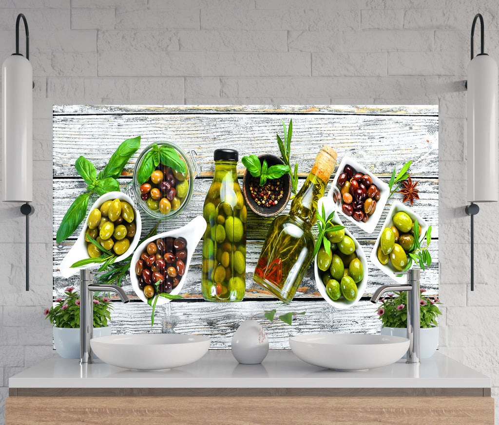 Olive-Themed Glass Kitchen Backsplash – Fresh and Flavorful Design-BacksplashArtworks
