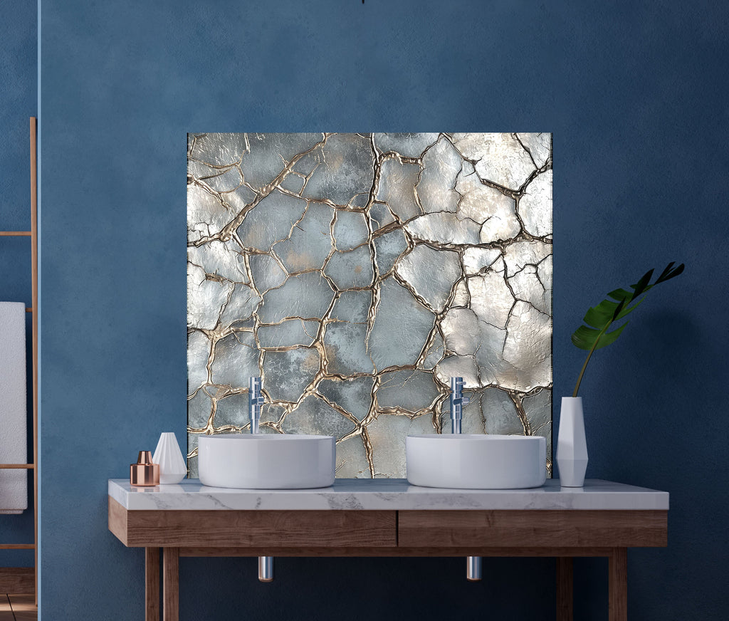 Cracked Silver Marble - Glass Kitchen Backsplash-BacksplashArtworks