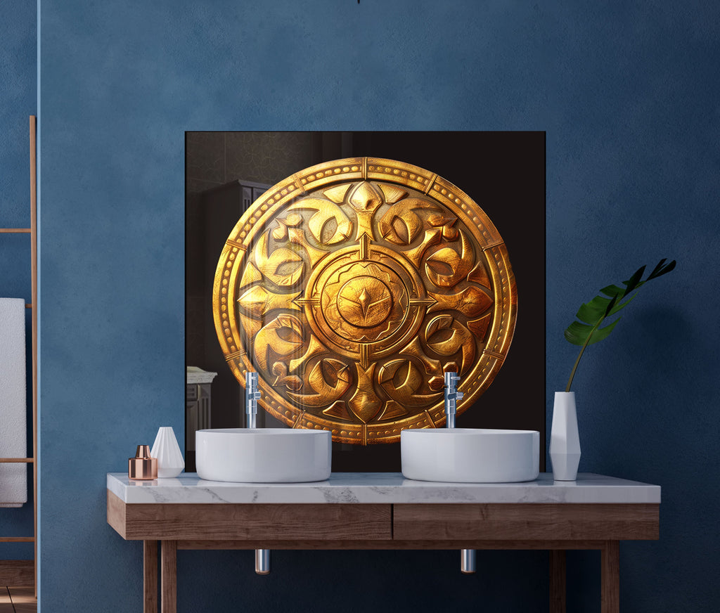 Golden Medallion - Glass Kitchen Backsplash-BacksplashArtworks