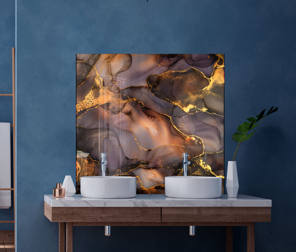 Golden Amber Agate - Glass Kitchen Backsplash-BacksplashArtworks