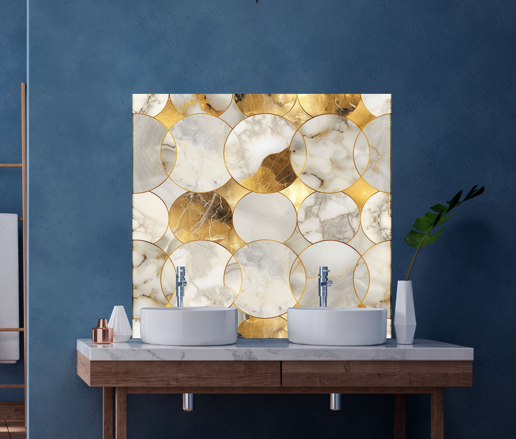 Gold Geometric Marble - Glass Kitchen Backsplash-BacksplashArtworks