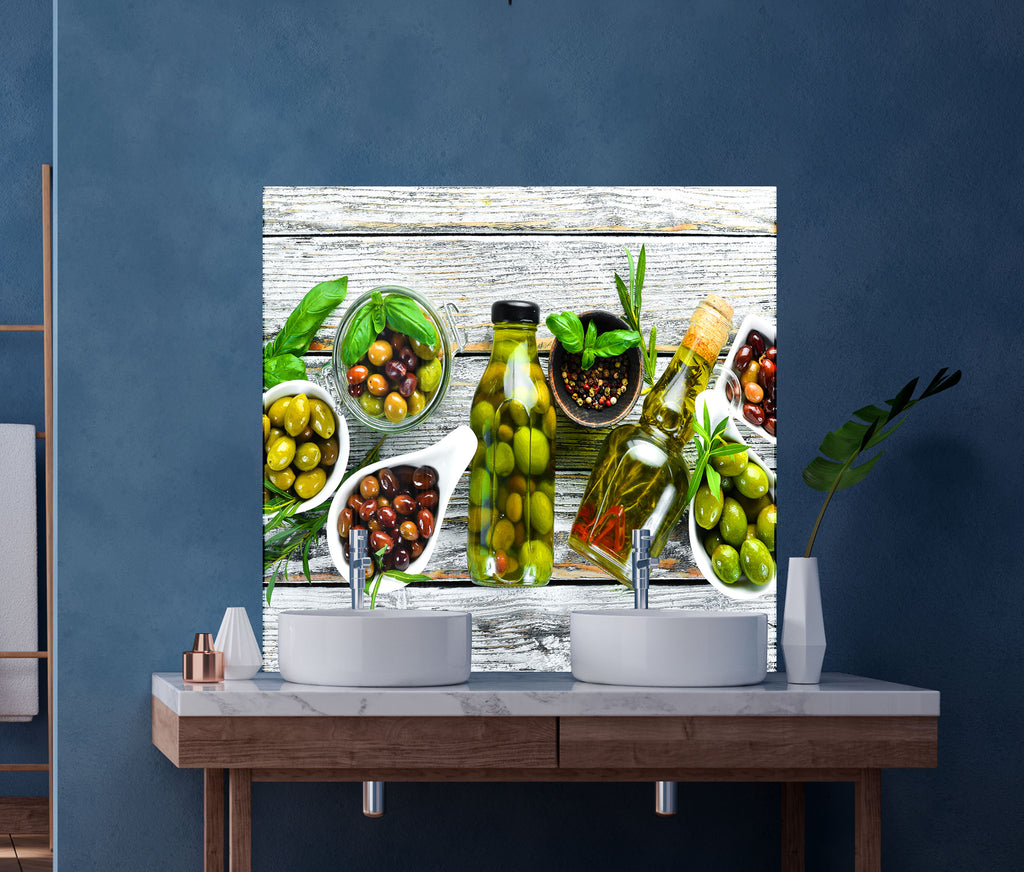 Olive-Themed Glass Kitchen Backsplash – Fresh and Flavorful Design-BacksplashArtworks