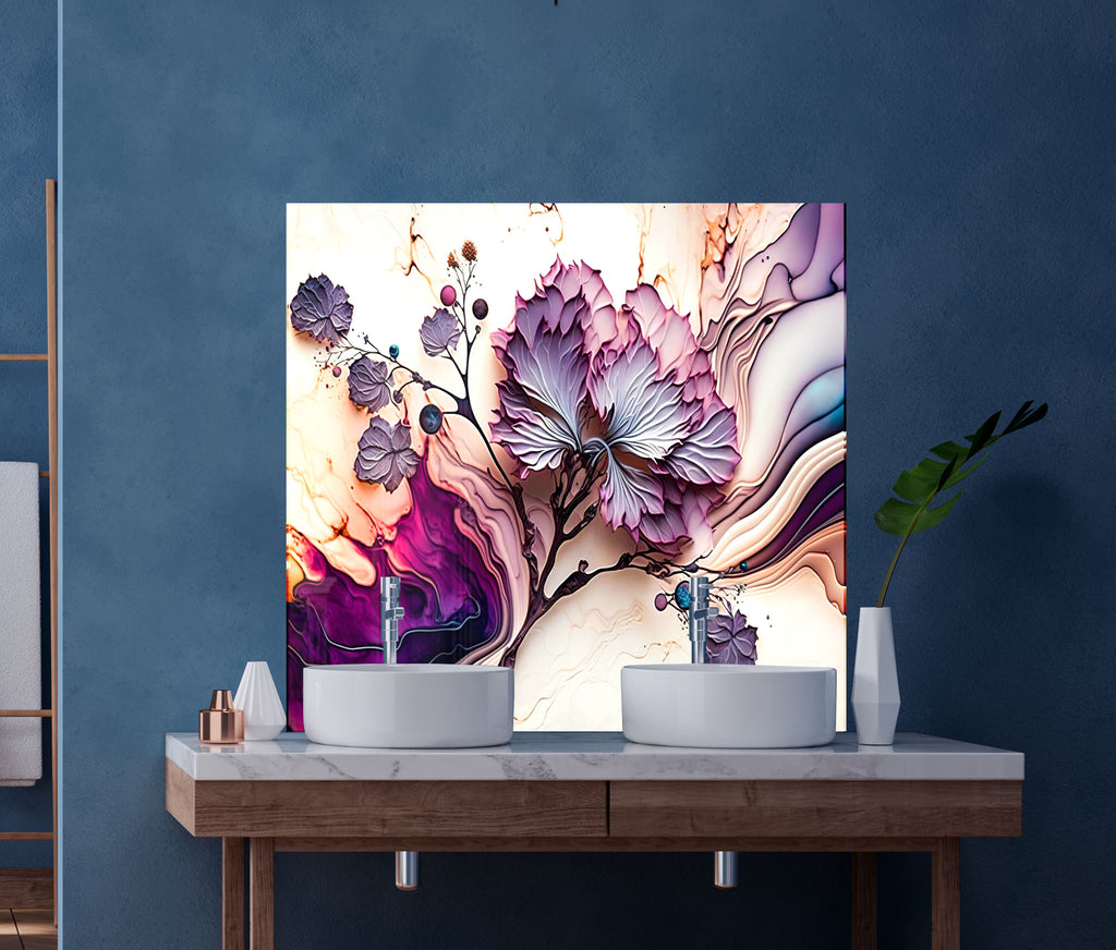 Mystic Floral Swirl - Glass Kitchen Backsplash-BacksplashArtworks