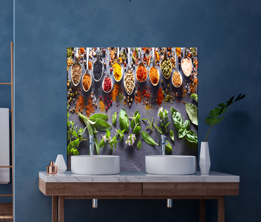 Herbal Spice Harmony - Glass Kitchen Backsplash-BacksplashArtworks
