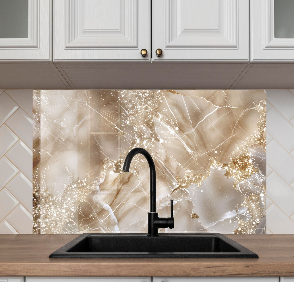 Champagne Gold Marble - Glass Kitchen Backsplash-BacksplashArtworks