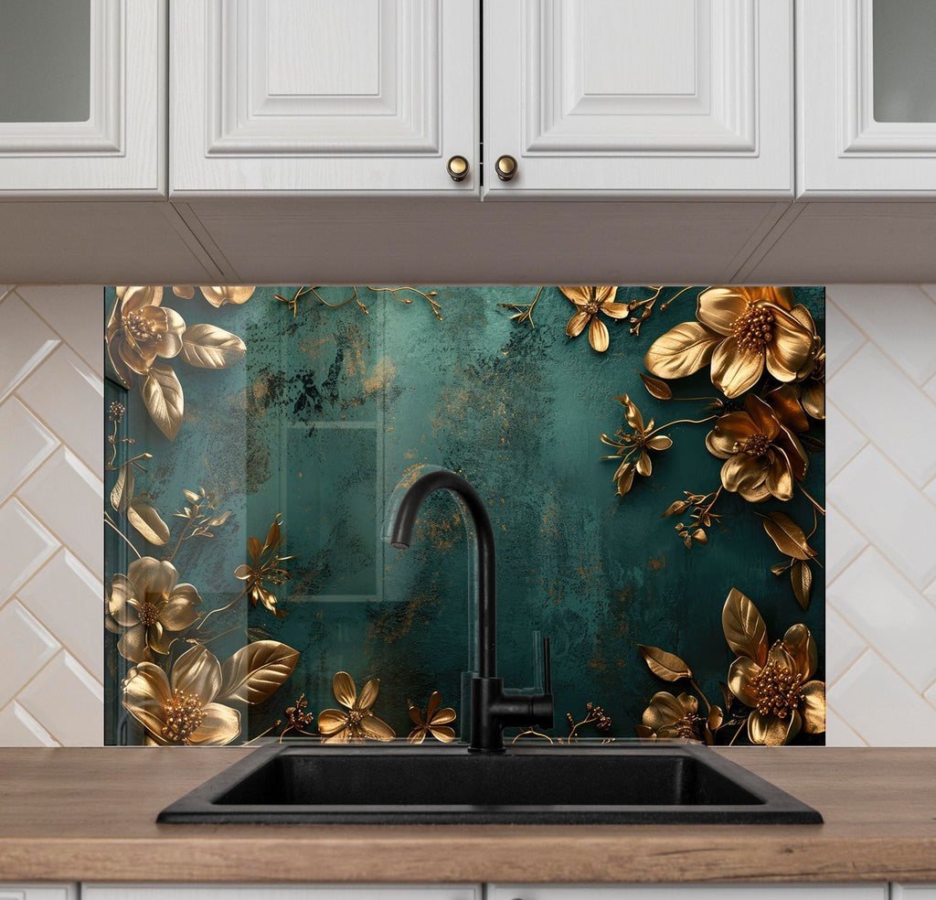 Emerald Elegance - Glass Kitchen Backsplash-BacksplashArtworks