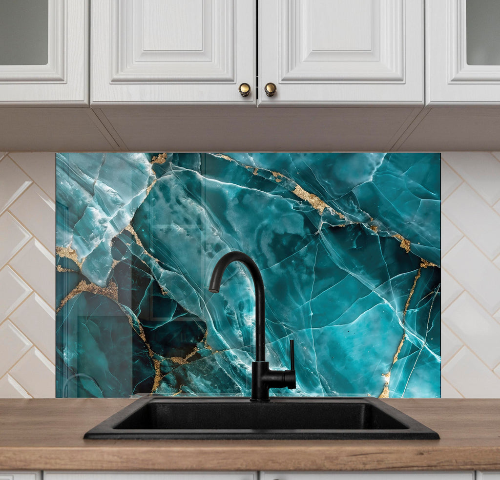 Deep Emerald Marble - Glass Kitchen Backsplash-BacksplashArtworks
