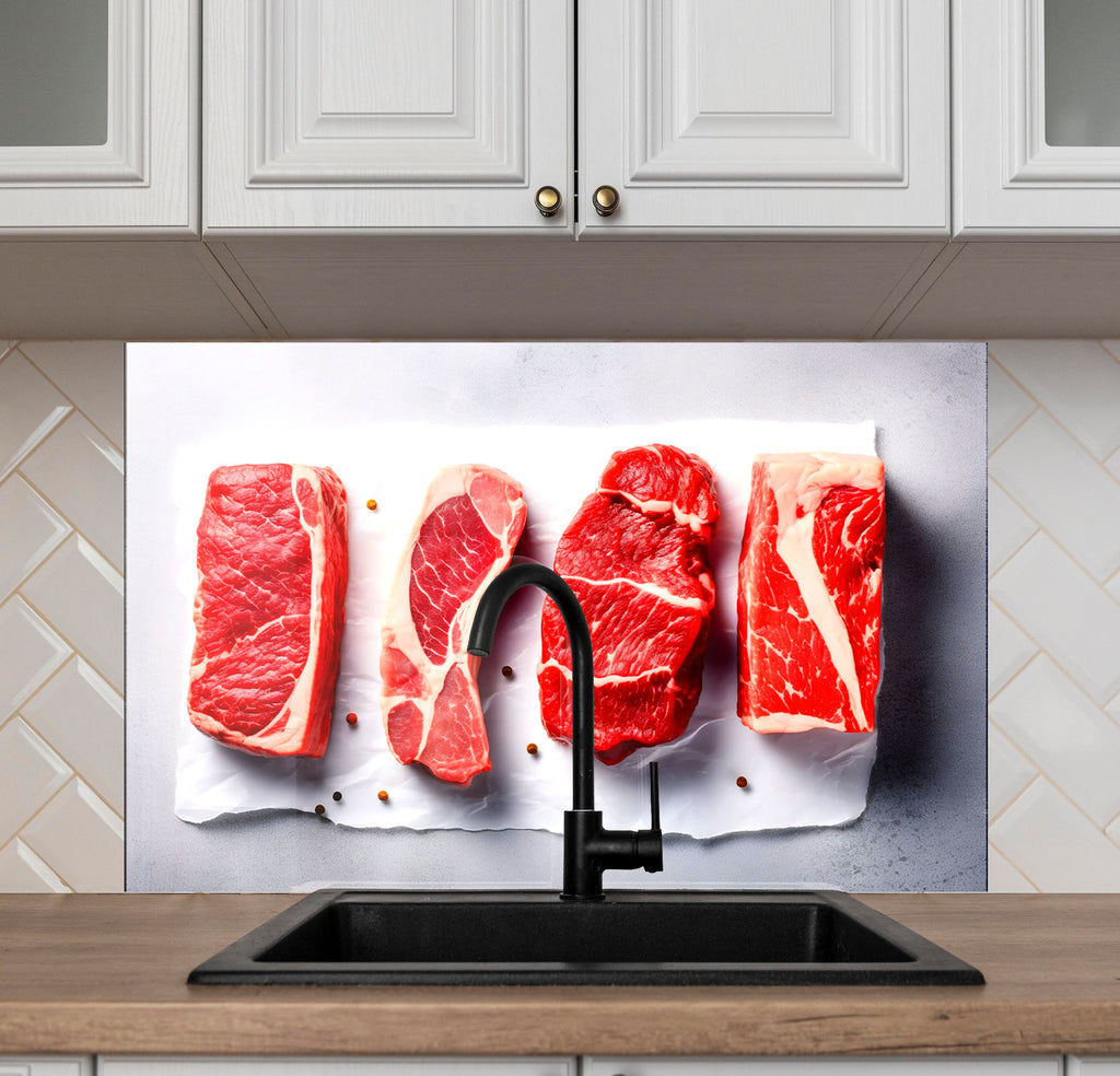 Raw Meat - Glass Kitchen Backsplash-BacksplashArtworks