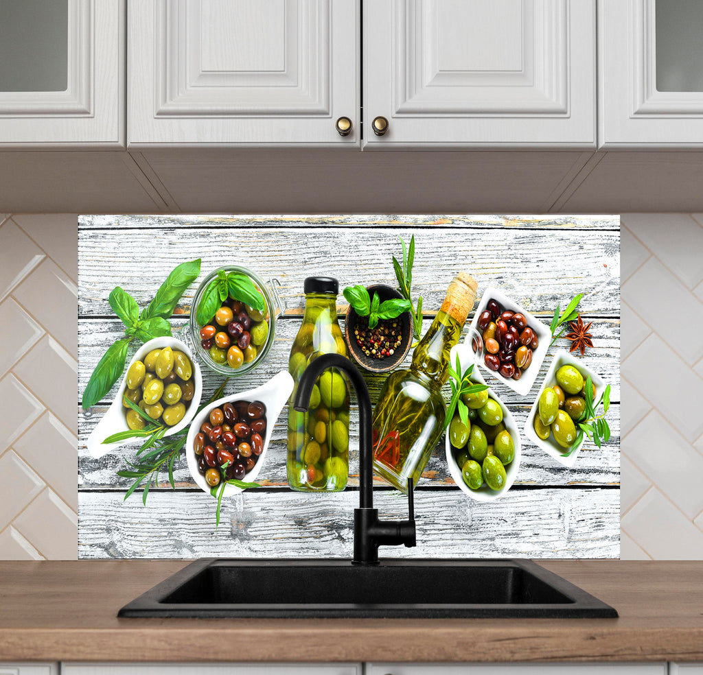 Olive-Themed Glass Kitchen Backsplash – Fresh and Flavorful Design-BacksplashArtworks
