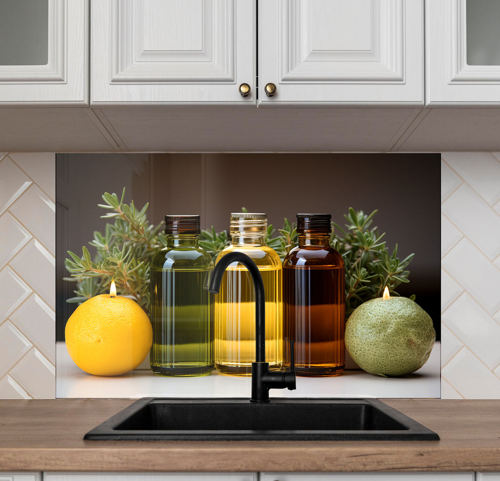 Olive Oil Glass Kitchen Backsplash – Citrus and Herb Infused Design-BacksplashArtworks