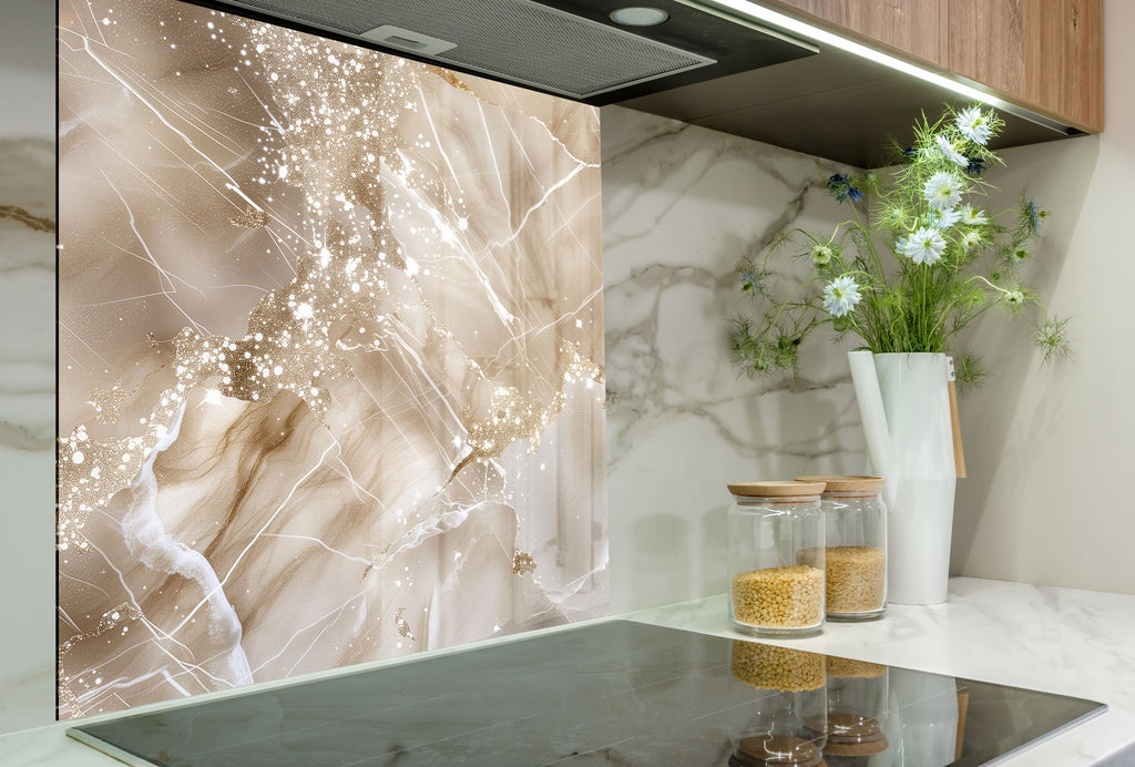 Champagne Gold Marble - Glass Kitchen Backsplash-BacksplashArtworks