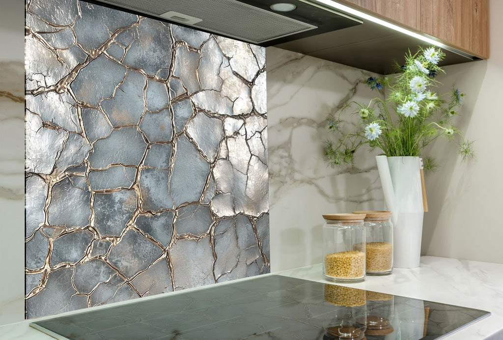 Cracked Silver Marble - Glass Kitchen Backsplash-BacksplashArtworks