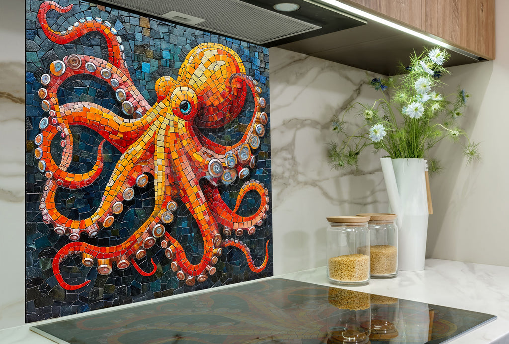 Mosaic Glass Kitchen Backsplash with Colorful Octopus Design-BacksplashArtworks