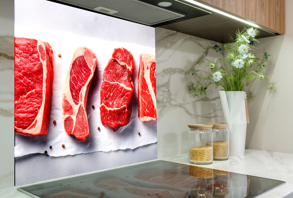 Raw Meat - Glass Kitchen Backsplash-BacksplashArtworks