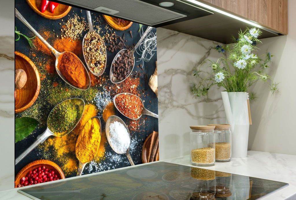 Spice Fusion - Glass Kitchen Backsplash-BacksplashArtworks