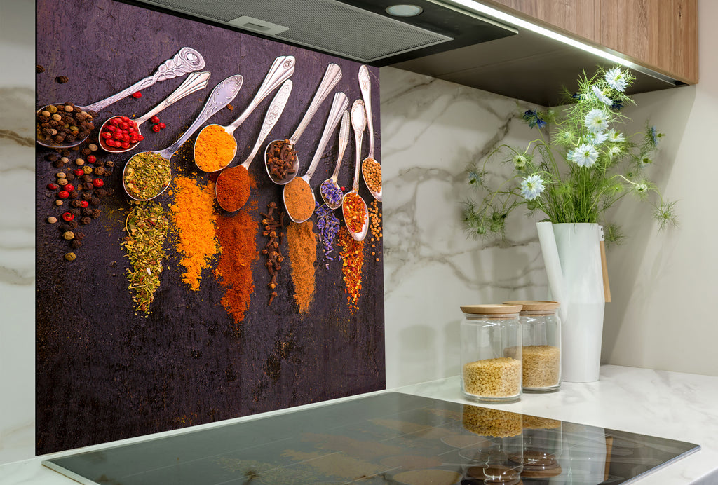 Royal Spice Elegance - Glass Kitchen Backsplash-BacksplashArtworks