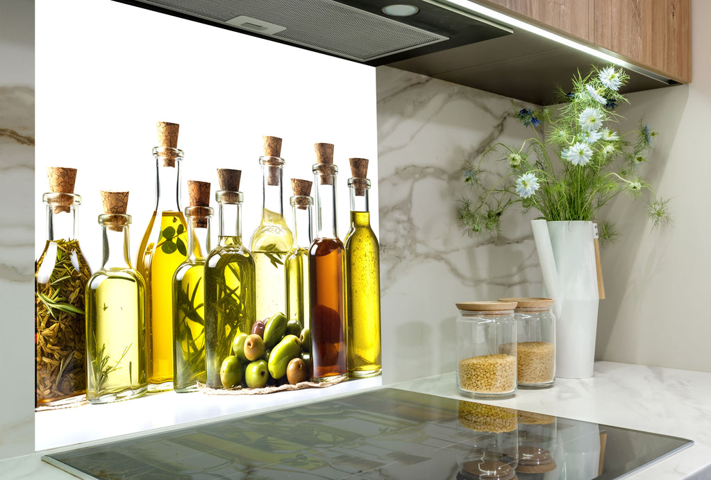 Olive Oil Inspired Glass Kitchen Backsplash – Herb & Olive Design-BacksplashArtworks