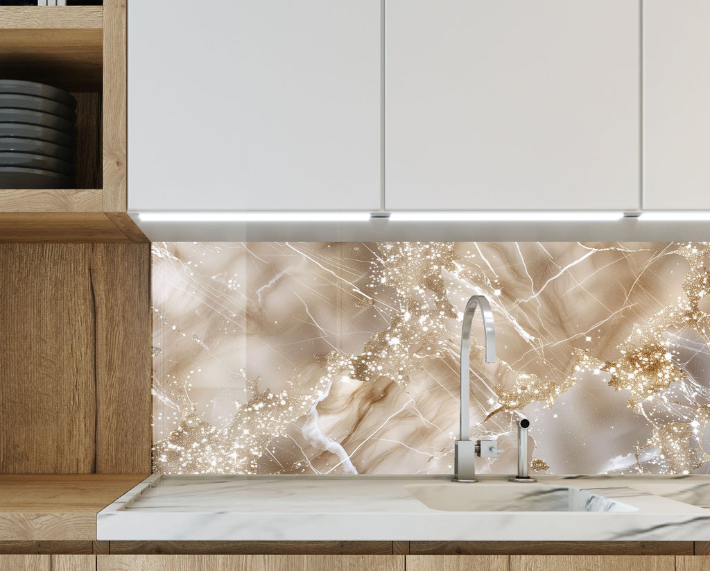 Champagne Gold Marble - Glass Kitchen Backsplash-BacksplashArtworks