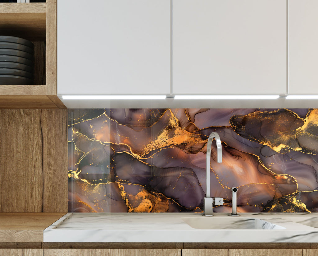 Golden Amber Agate - Glass Kitchen Backsplash-BacksplashArtworks