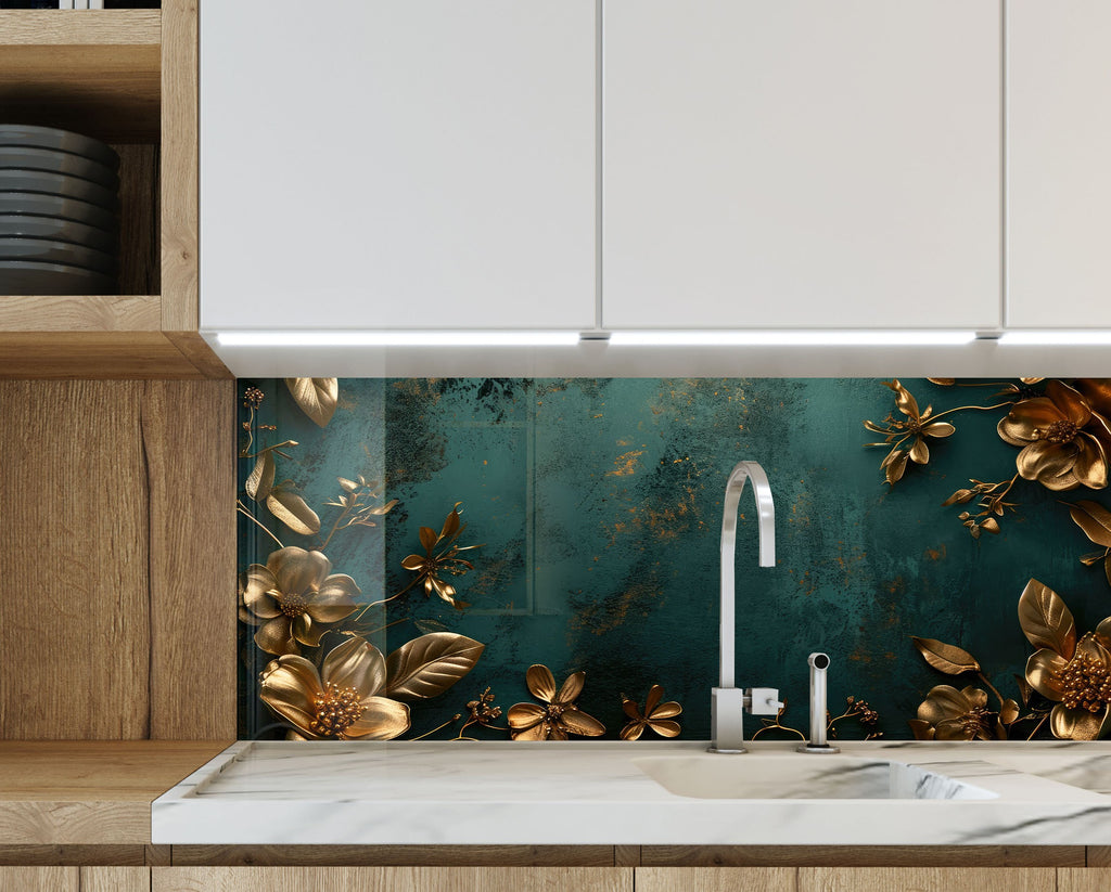 Emerald Elegance - Glass Kitchen Backsplash-BacksplashArtworks