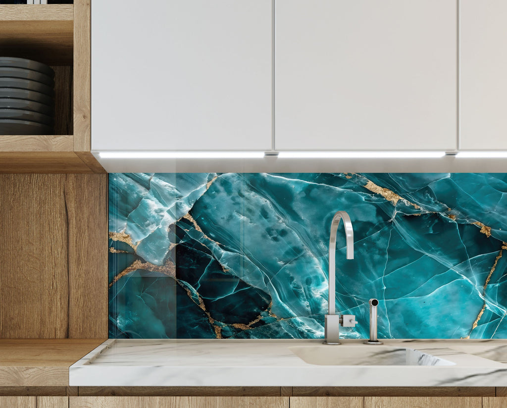 Deep Emerald Marble - Glass Kitchen Backsplash-BacksplashArtworks