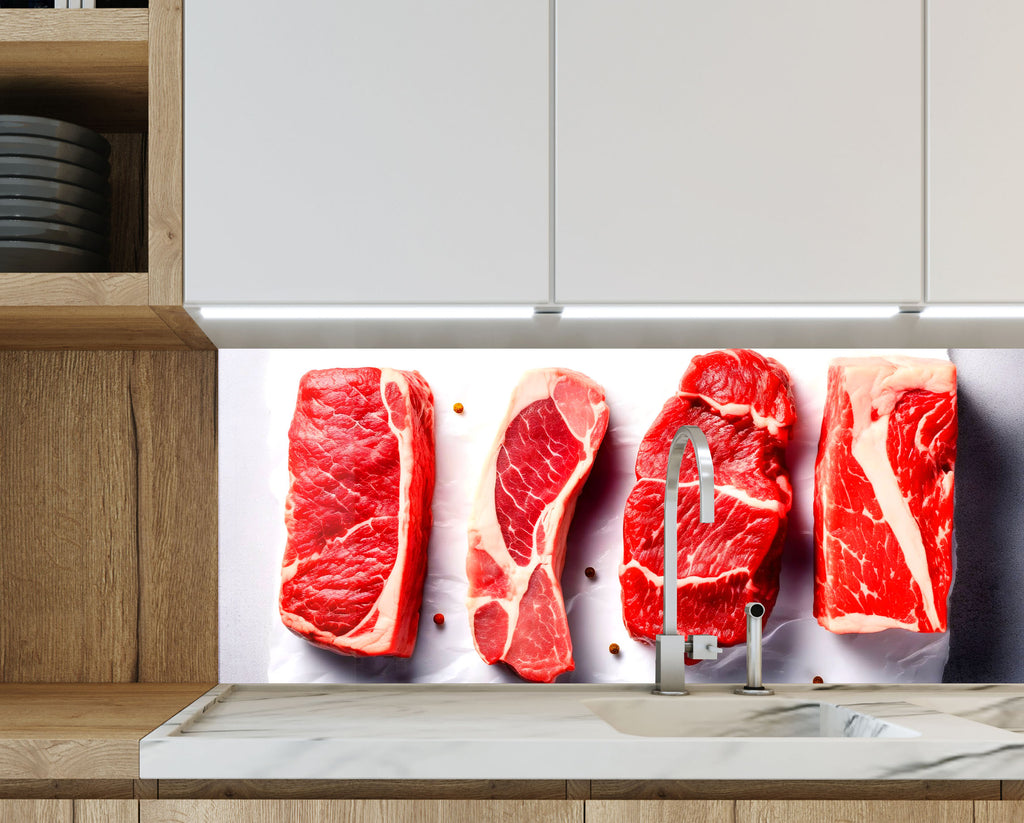 Raw Meat - Glass Kitchen Backsplash-BacksplashArtworks