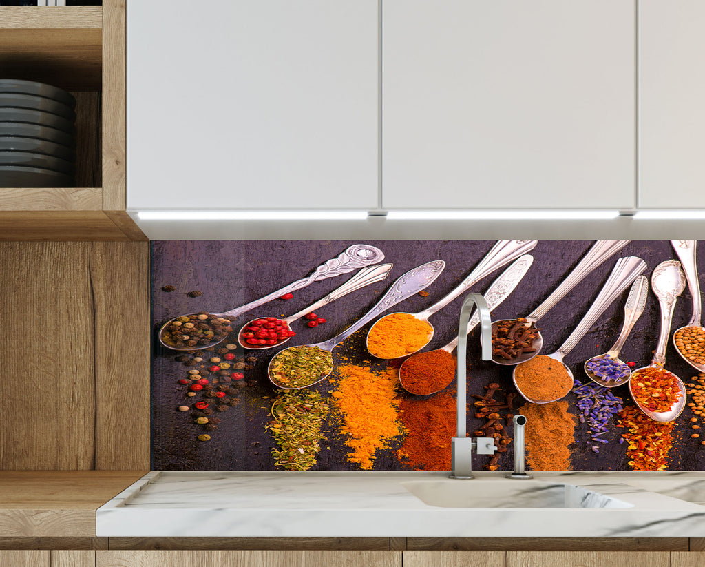 Royal Spice Elegance - Glass Kitchen Backsplash-BacksplashArtworks