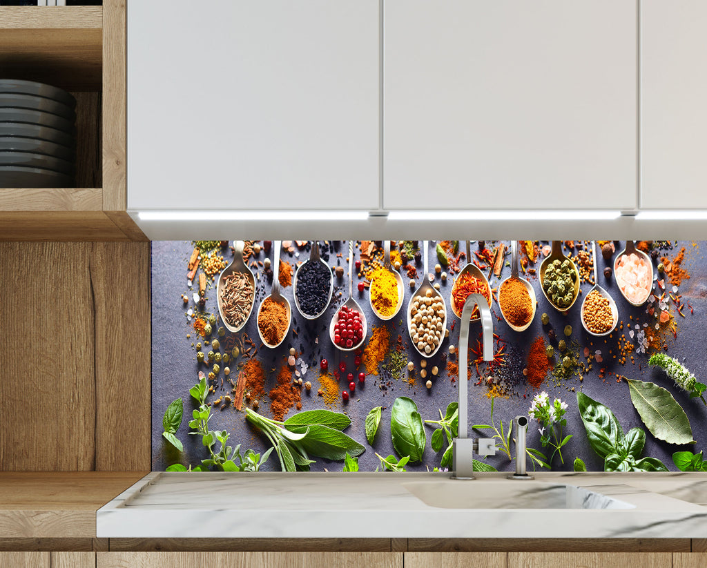 Herbal Spice Harmony - Glass Kitchen Backsplash-BacksplashArtworks