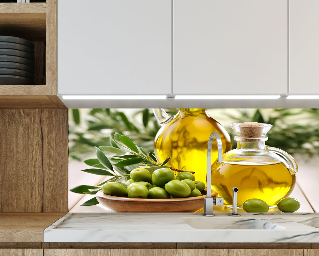 Olive Oil Inspired Glass Kitchen Backsplash – Fresh & Rustic Design-BacksplashArtworks