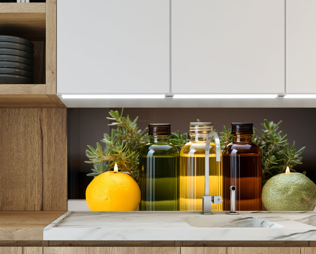 Olive Oil Glass Kitchen Backsplash – Citrus and Herb Infused Design-BacksplashArtworks