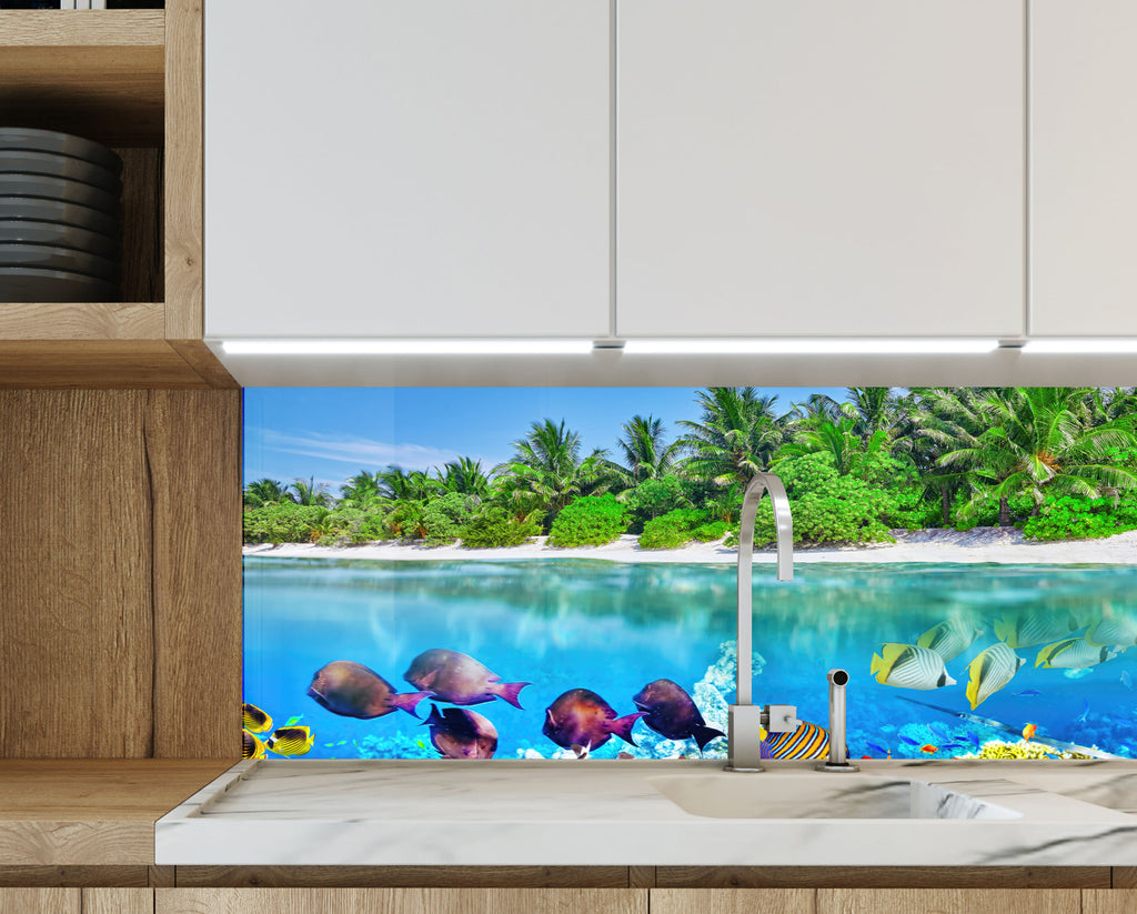 Vibrant Coral Reef Aquarium Glass Kitchen Backsplash – Tropical Fish Scene-BacksplashArtworks