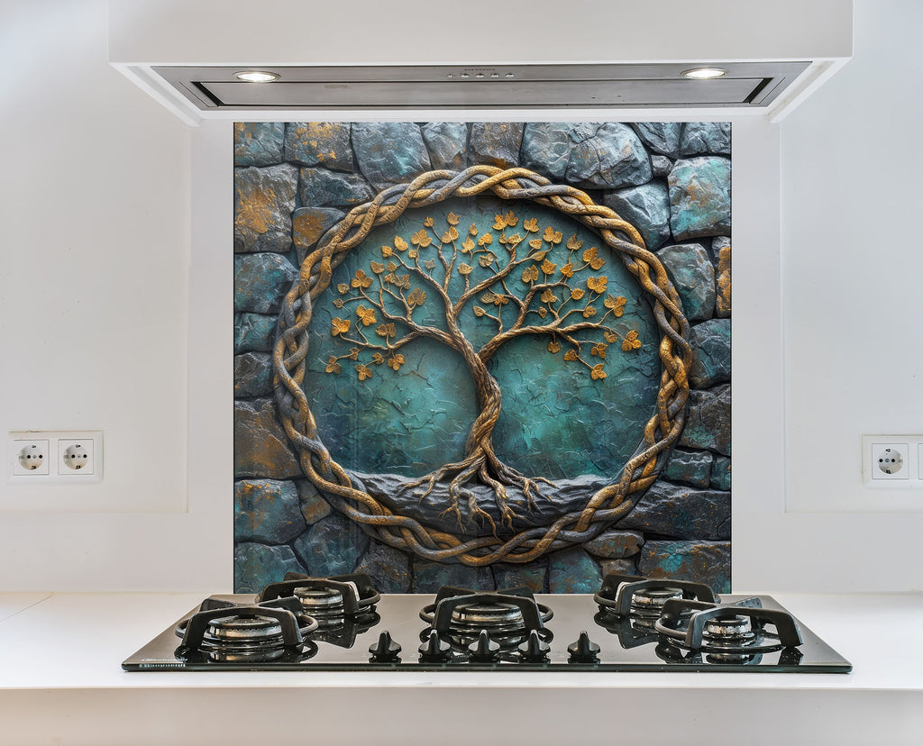Ancient Wisdom Tree - Glass Kitchen Backsplash-BacksplashArtworks