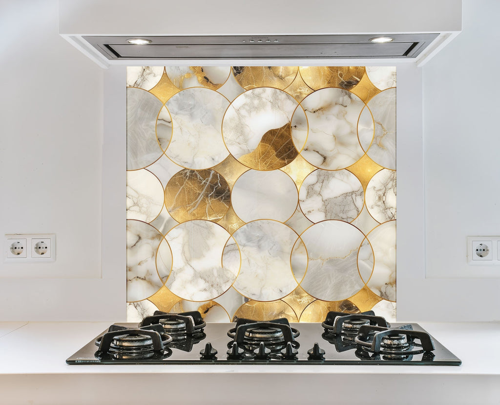 Gold Geometric Marble - Glass Kitchen Backsplash-BacksplashArtworks