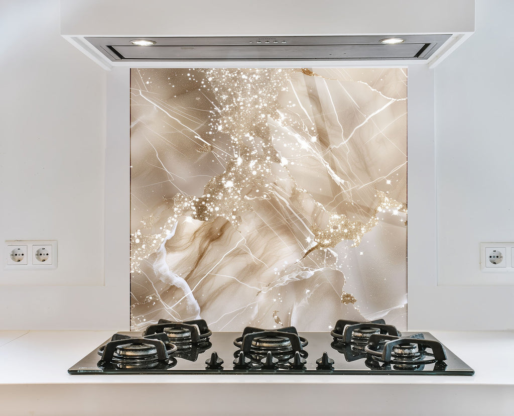 Champagne Gold Marble - Glass Kitchen Backsplash-BacksplashArtworks