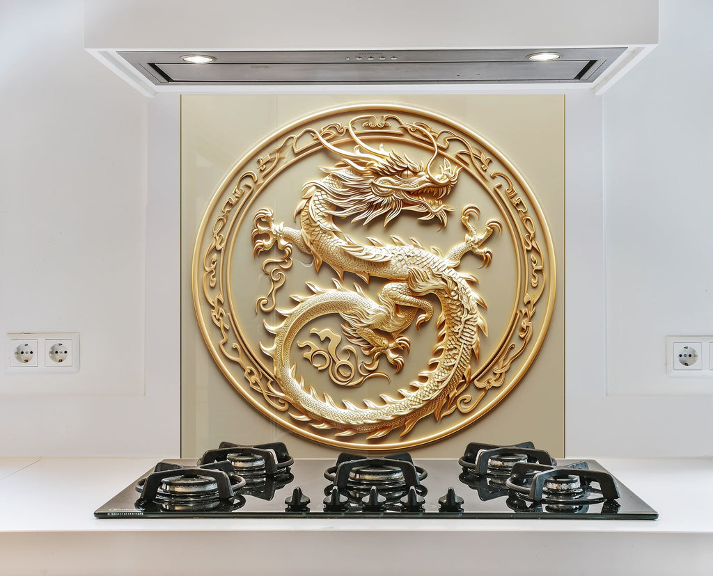 Golden Dragon - Glass Kitchen Backsplash-BacksplashArtworks