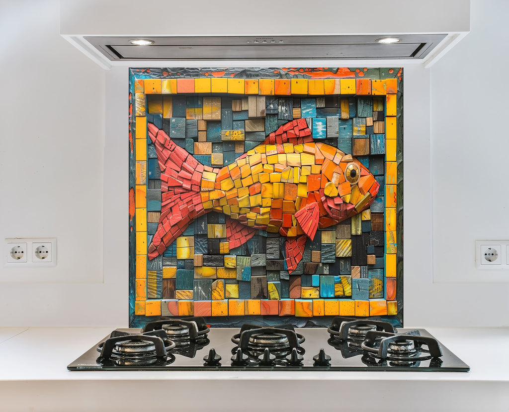 Vibrant Fish Mosaic Glass Kitchen Backsplash with Bold Color Design-BacksplashArtworks