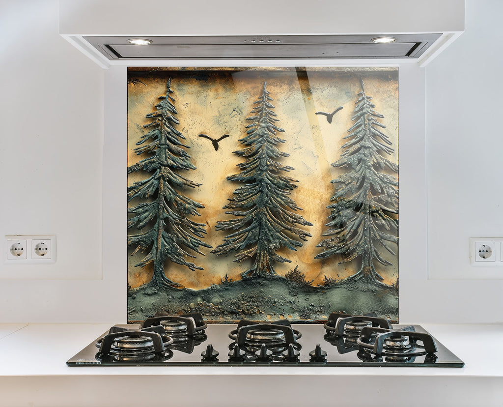 Rustic Forest Trees Wall Art - Tempered Glass Kitchen Backsplash-BacksplashArtworks