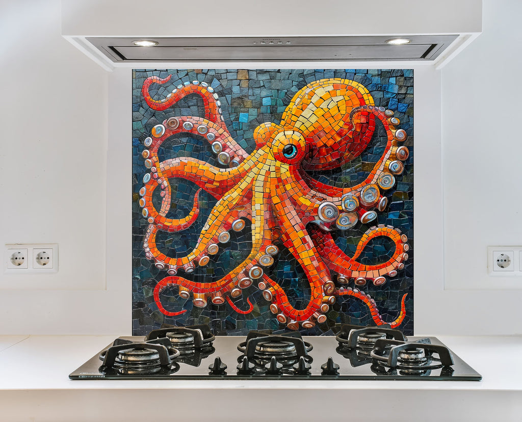 Mosaic Glass Kitchen Backsplash with Colorful Octopus Design-BacksplashArtworks