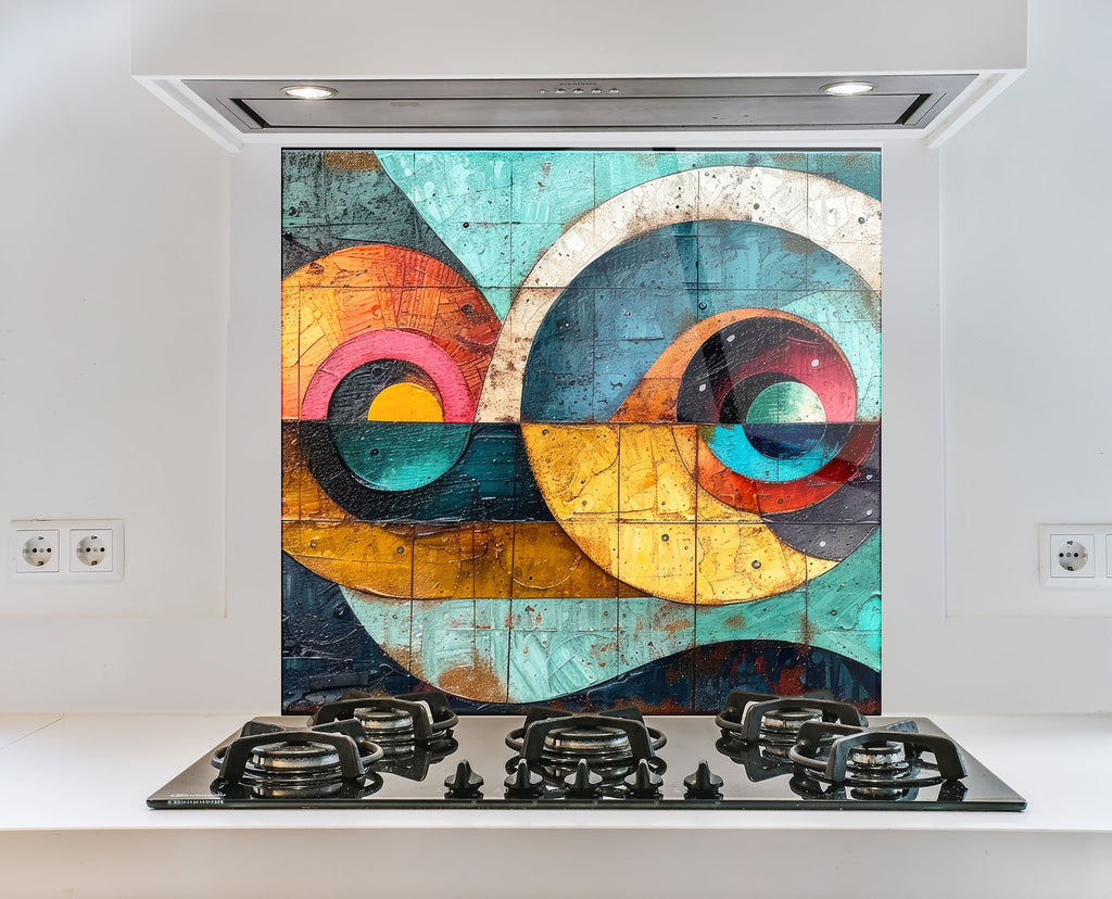 Mosaic Tempered Glass Kitchen Backsplash with Abstract Art Design-BacksplashArtworks