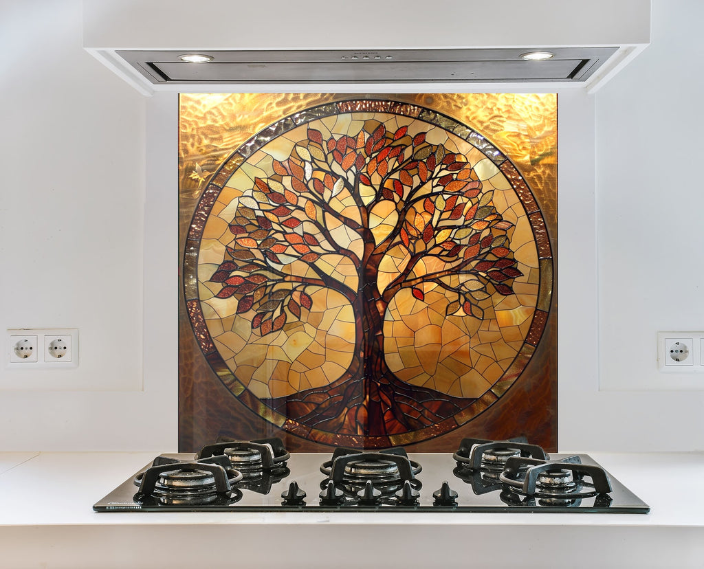 Amber Tree of Life - Glass Kitchen Backsplash-BacksplashArtworks