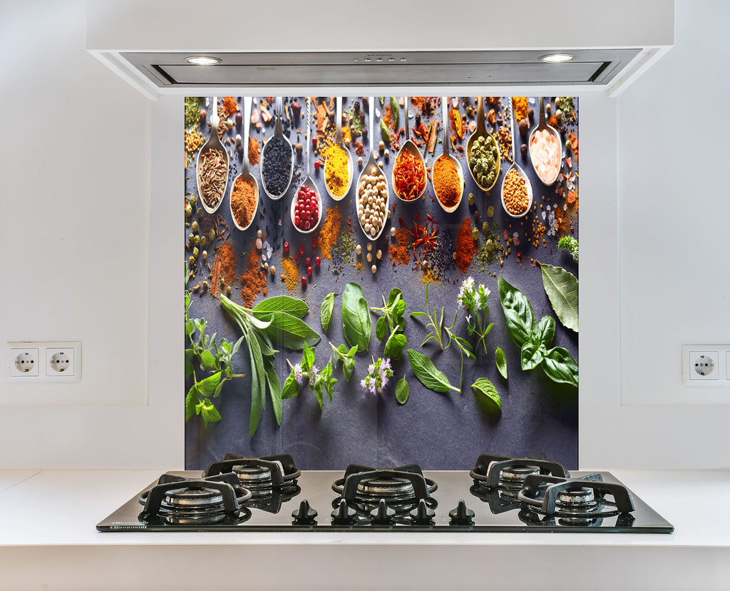 Herbal Spice Harmony - Glass Kitchen Backsplash-BacksplashArtworks