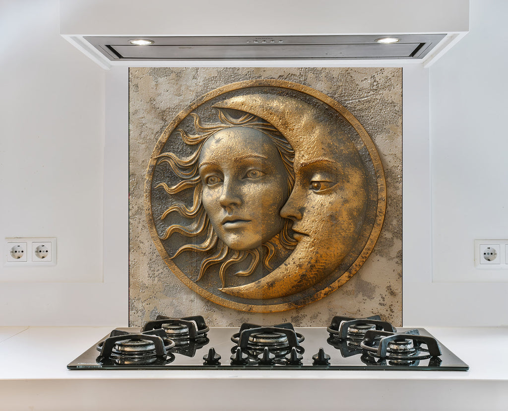 Moon & Sun Face Glass Kitchen Backsplash – Celestial Art Design-BacksplashArtworks